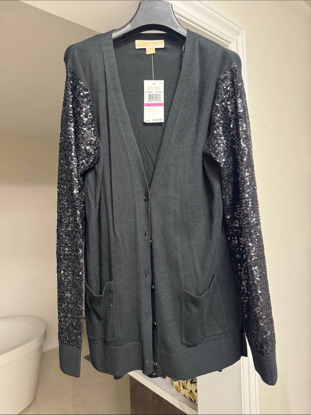 Michael Kors Black Sequin-Sleeve Cardigan oversized